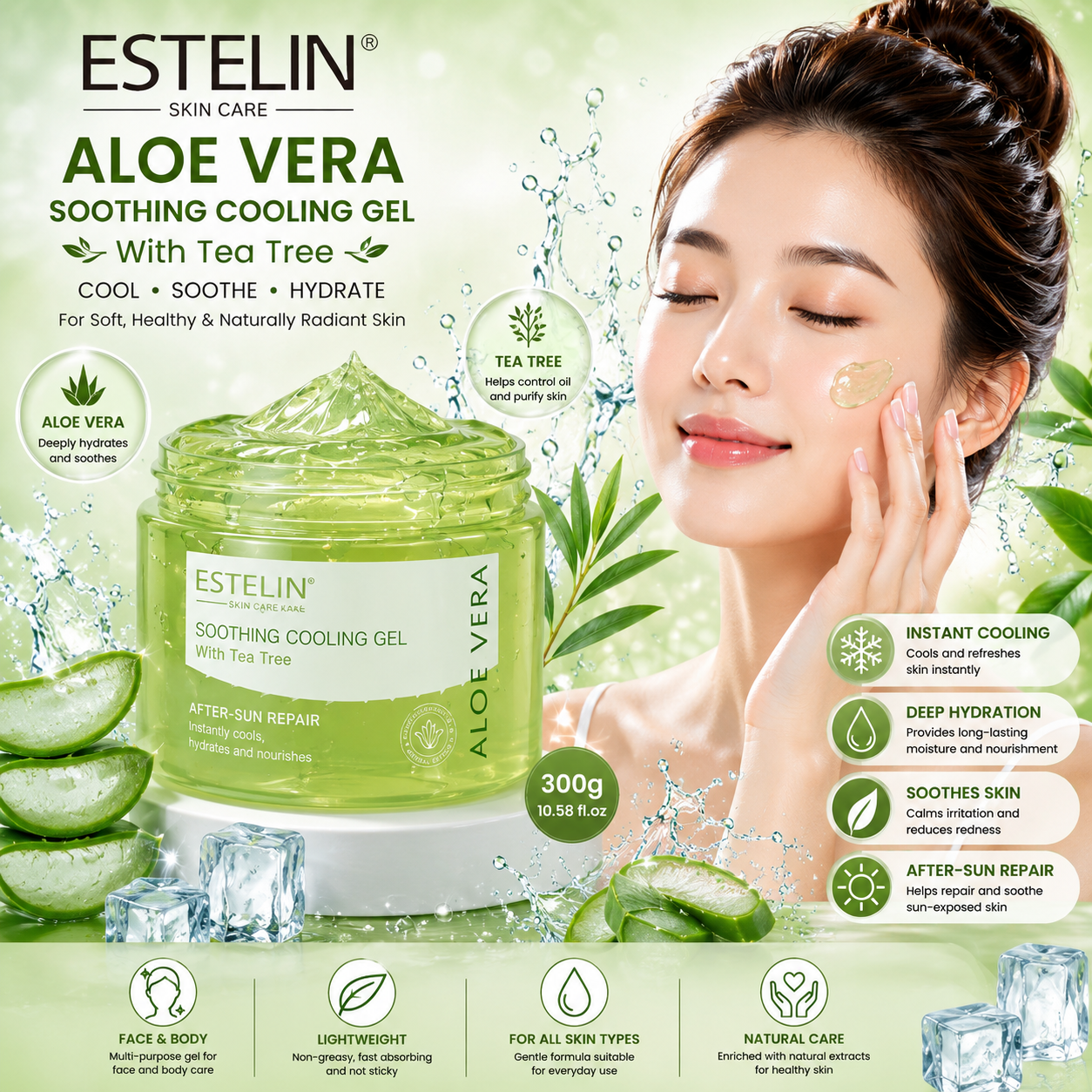 Estelin Aloe Vera Soothing Cooling Gel With Tea Tree 300g