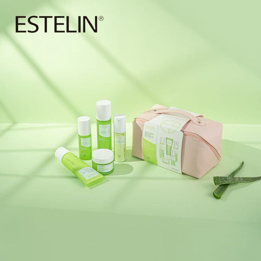 ESTELIN Aloe Vera Soothing Skin Care Travel Kit with Cosmetic Bag