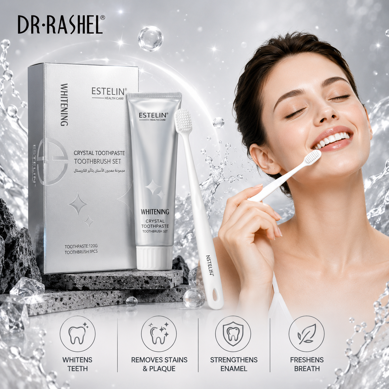 Estelin Whitening Crystal Toothpaste & Toothbrush Set